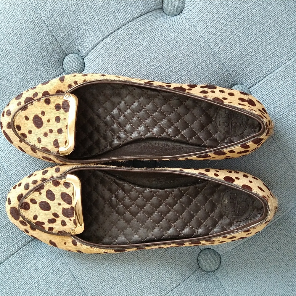 Tory Burch Leopard Print Leather Ballet Flats with Gold Hardware